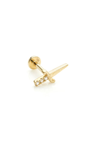 Joanna 14ct Solid Yellow Gold Jewelled Dagger Flat Back Stud
