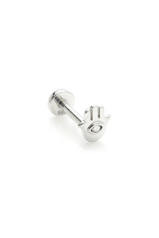 Hamsa 14ct Solid White Gold Hand Jewelled Flat Back Stud