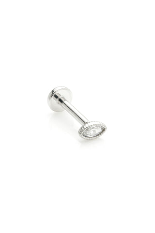 Hebe 14ct Solid White Gold Milgrain Marquise Flat Back Stud