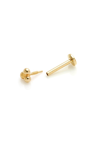 Ama 14ct Solid Gold Triple Ball Flat Back Stud