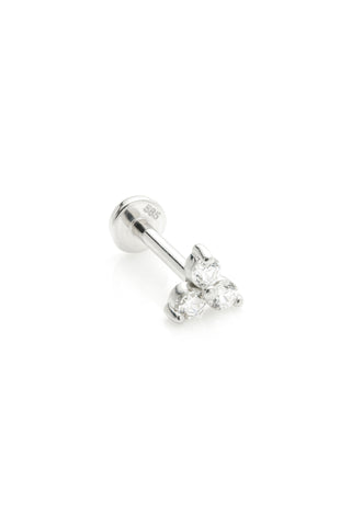 Shakti 14ct Solid White Gold Jewelled Trinity Flat Back Stud