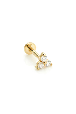 Shakti 14ct Solid Gold Jewelled Trinity Flat Back Stud