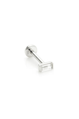 Leto 14ct Solid White Gold Jewelled Baguette Flat Back Stud
