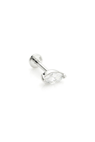 Oya 14ct Solid White Gold Jewelled Marquise Flat Back Stud