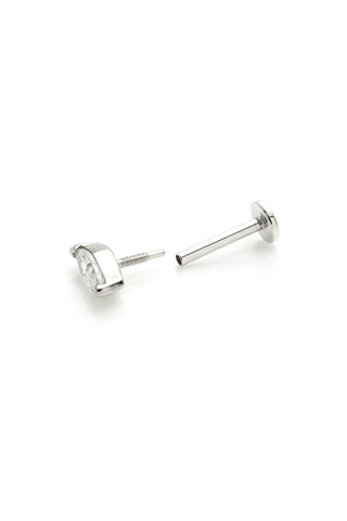Oya 14ct Solid White Gold Jewelled Marquise Flat Back Stud
