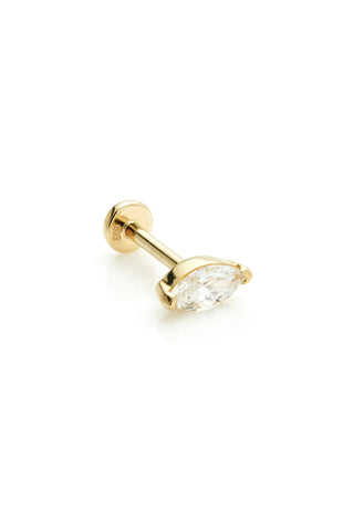 Oya 14ct Solid Gold Jewelled Marquise Flat Back Stud