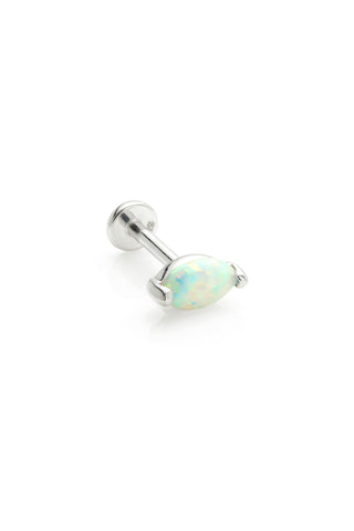Amphitrite 14ct Solid White Gold Opal Marquise Flat Back Stud