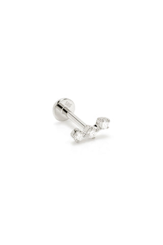 Solid 14ct Gold Triple Diamond Flat Back Stud Earring - White Gold
