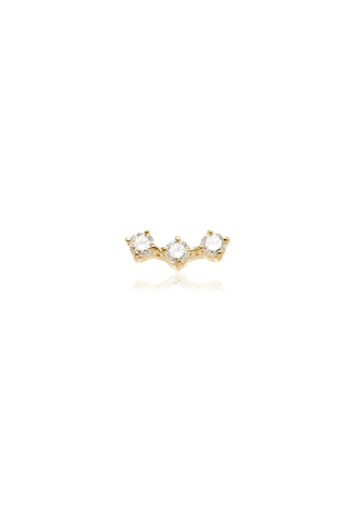 Solid 14ct Gold Triple Diamond Flat Back Stud Earring - Gold