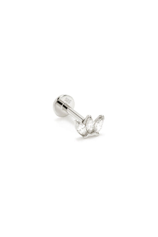 Solid 14ct Gold Triple Marquise Diamond Flat Back Stud Earring - White Gold