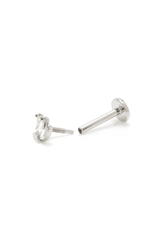 Solid 14ct Gold Triple Marquise Diamond Flat Back Stud Earring - White Gold