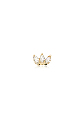 Solid 14ct Gold Triple Marquise Diamond Flat Back Stud Earring - Gold