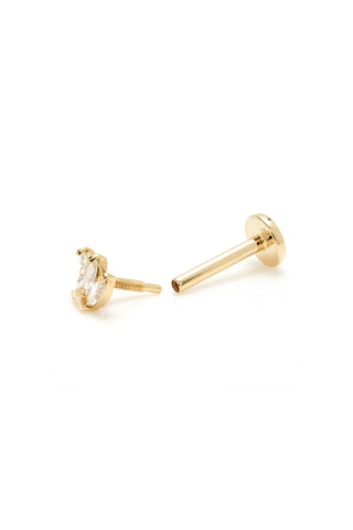 Solid 14ct Gold Triple Marquise Diamond Flat Back Stud Earring - Gold