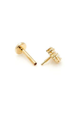 Solid 14ct Gold Triple Baguette Diamond Flat Back Stud Earring - Gold