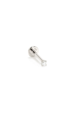 Solid 14ct Gold Prong Set Diamond Flat Back Stud Earring - White Gold