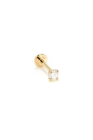 Solid 14ct Gold Prong Set Diamond Flat Back Stud Earring - Gold