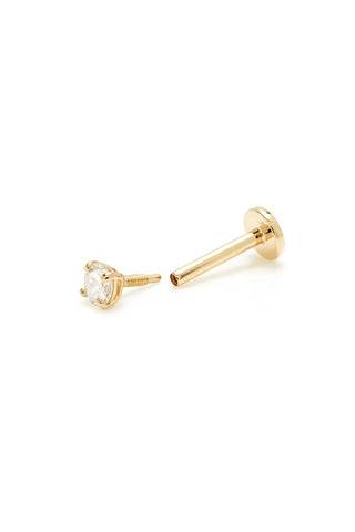Solid 14ct Gold Prong Set Diamond Flat Back Stud Earring - Gold