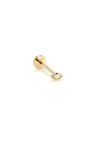 Solid 14ct Gold Milgrain Marquise Diamond Flat Back Stud Earring - Gold