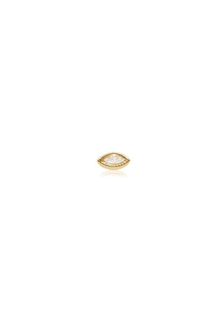 Solid 14ct Gold Milgrain Marquise Diamond Flat Back Stud Earring - Gold