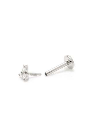 Solid 14ct Gold Trinity Diamond Flat Back Stud Earring - White Gold