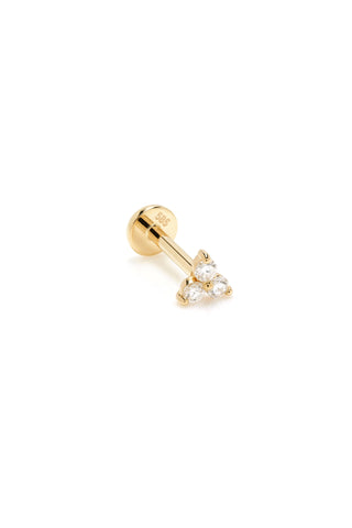 Solid 14ct Gold Trinity Diamond Flat Back Stud Earring - Gold