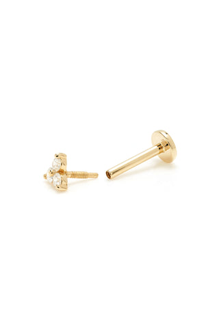 Solid 14ct Gold Trinity Diamond Flat Back Stud Earring - Gold