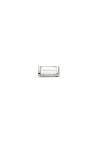 Solid 14ct Gold Baguette Diamond Flat Back Stud Earring - White Gold