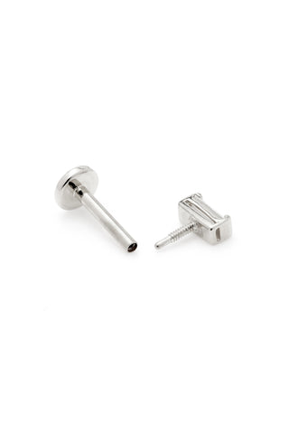 Solid 14ct Gold Baguette Diamond Flat Back Stud Earring - White Gold