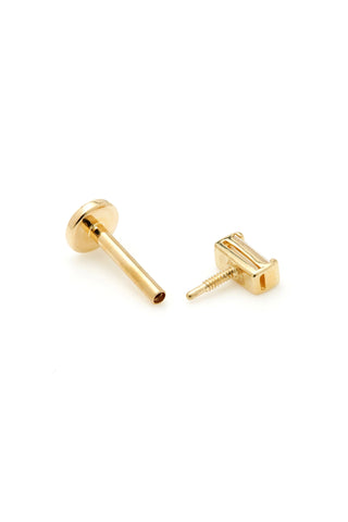 Solid 14ct Gold Baguette Diamond Flat Back Stud Earring - Gold