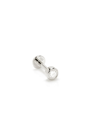 Solid 14ct Gold Bezel Diamond Flat Back Stud Earring - White Gold
