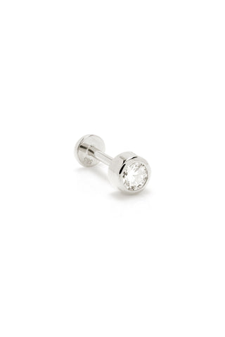 Solid 14ct Gold Bezel Diamond Flat Back Stud Earring - White Gold