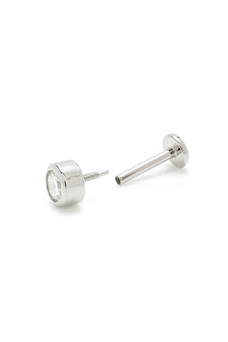 Solid 14ct Gold Bezel Diamond Flat Back Stud Earring - White Gold