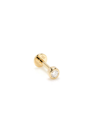 Solid 14ct Gold Bezel Diamond Flat Back Stud Earring - Gold