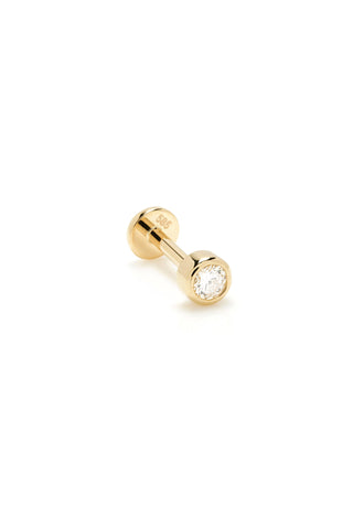 Solid 14ct Gold Bezel Diamond Flat Back Stud Earring - Gold