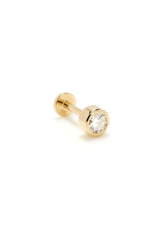 Solid 14ct Gold Bezel Diamond Flat Back Stud Earring - Gold