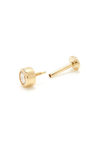Solid 14ct Gold Bezel Diamond Flat Back Stud Earring - Gold