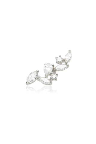 Solid 14ct Gold Diamond Cluster Flat Back Stud Earring - White Gold