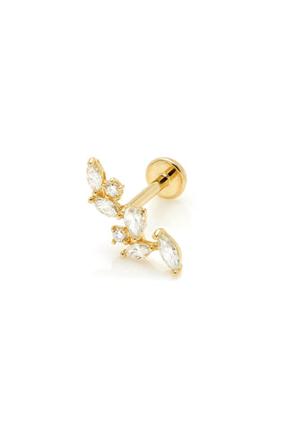 Solid 14ct Gold Diamond Cluster Flat Back Stud Earring - Gold