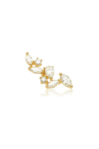 Solid 14ct Gold Diamond Cluster Flat Back Stud Earring - Gold