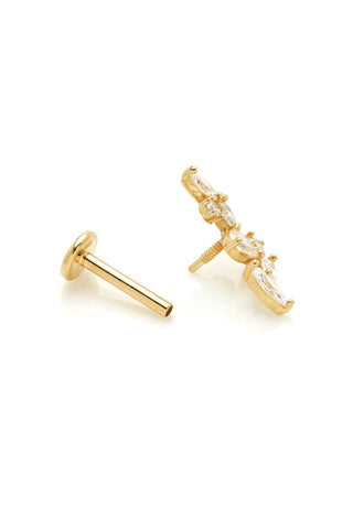 Solid 14ct Gold Diamond Cluster Flat Back Stud Earring - Gold