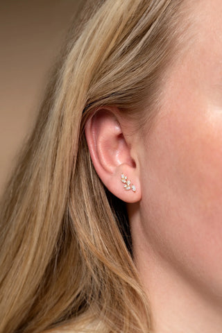 Solid 14ct Gold Diamond Cluster Flat Back Stud Earring - Gold