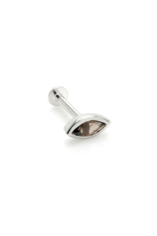 Solid 14ct White Gold Single Smokey Quartz Marquise Flat Back Stud