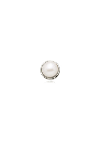 Solid 14ct Gold Bezel Pearl Flat Back Stud Earring - White Gold
