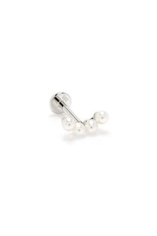 14ct Solid Gold Pearl Crescent Flat Back Stud Earring - White Gold