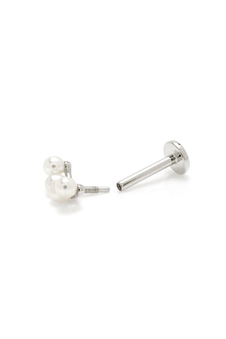 14ct Solid Gold Pearl Crescent Flat Back Stud Earring - White Gold