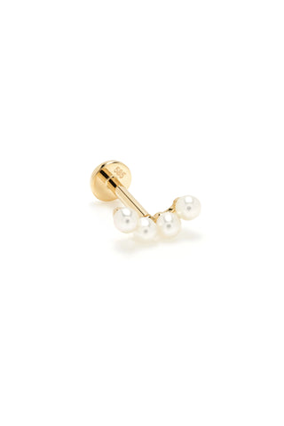 14ct Solid Gold Pearl Crescent Flat Back Stud Earring - Gold