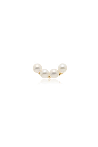 14ct Solid Gold Pearl Crescent Flat Back Stud Earring - Gold