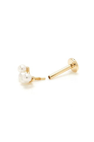 14ct Solid Gold Pearl Crescent Flat Back Stud Earring - Gold