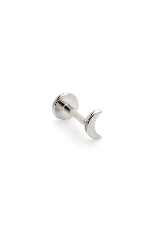 Solid 14ct Gold Threadless Moon Flat Back Stud Earring - White Gold