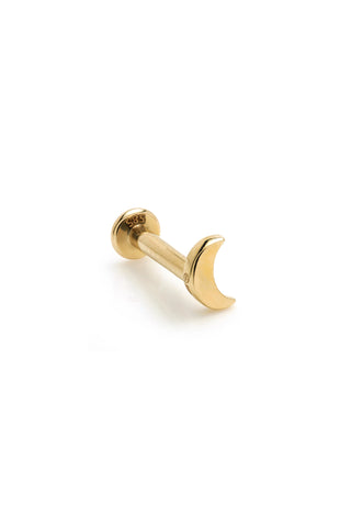 Solid 14ct Gold Threadless Moon Flat Back Stud Earring - Gold